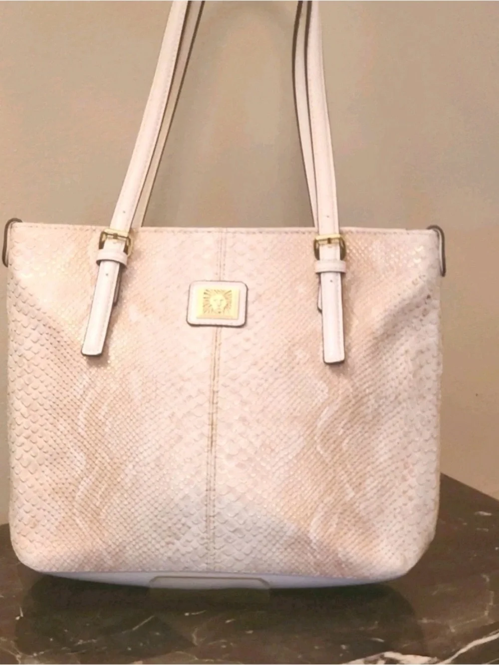 Anna Klein Cream Snake-Embossed Tote Bag